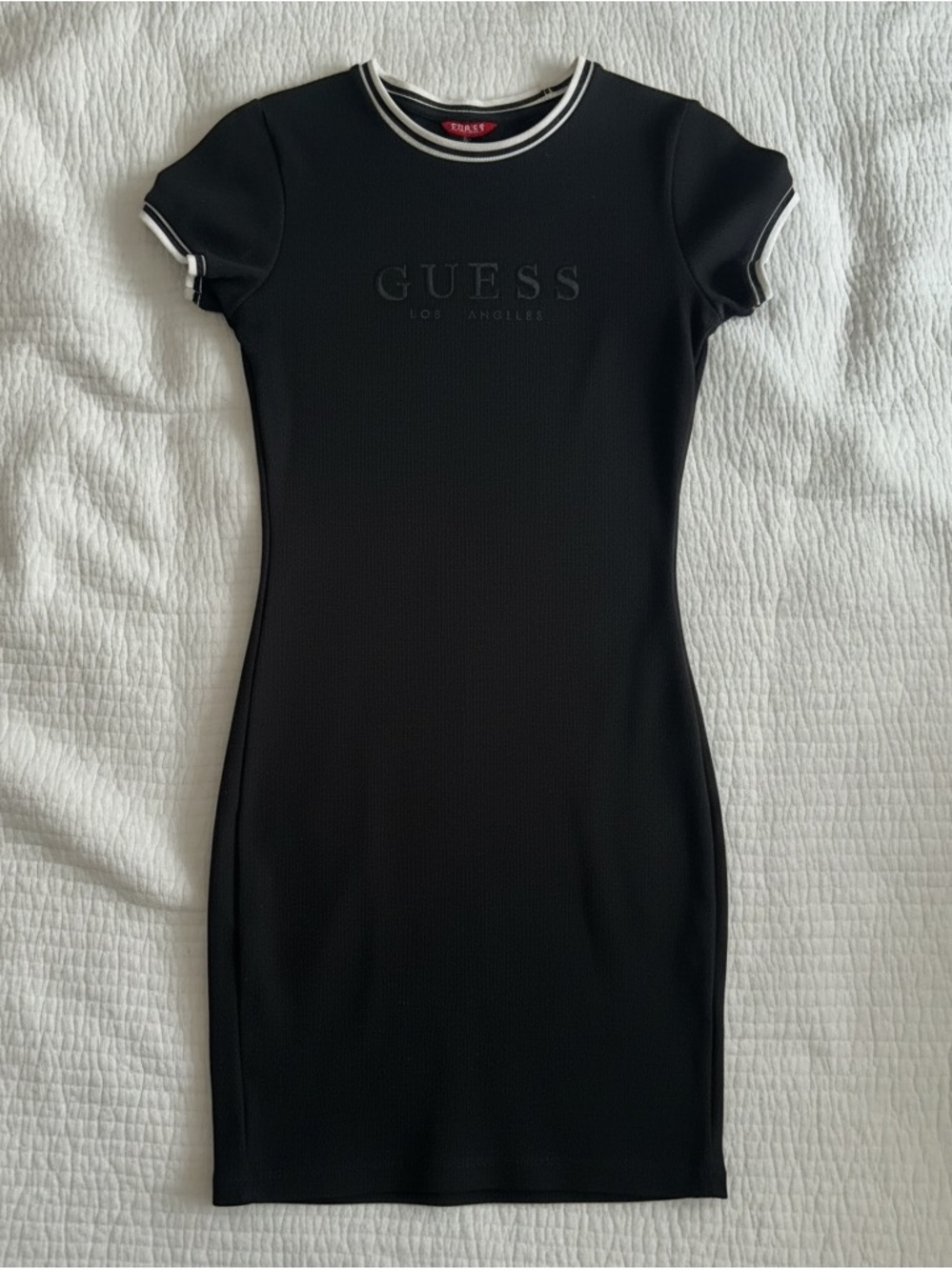 GUESS Black Bodycon Logo Dress with White Contrast Trim